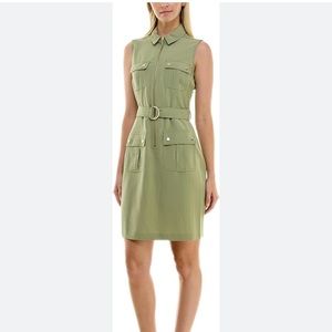 New Spring Olive Zip-Front Cargo Dress from Sharagano